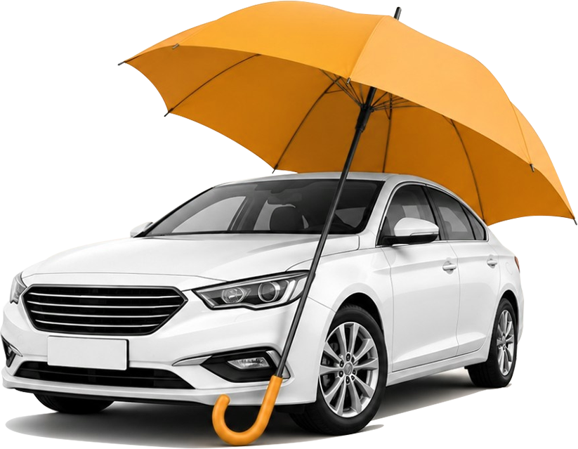 Umbrella shielding a car, representing car insurance protection